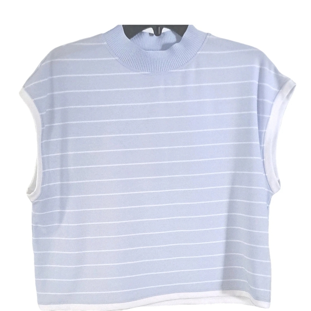 Calia Sleeveless Light Blue Stripe Knit Tank Top